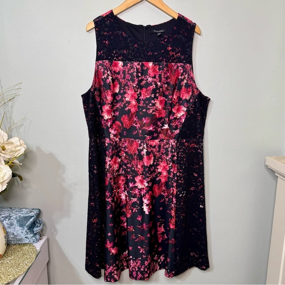 Roz & Ali Lace and Floral Sleeveless Fit & Flare Dress Red Pink Plus Size 20 - Picture 8 of 11